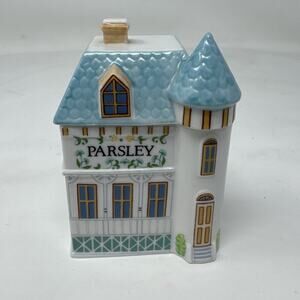 The 1989 Lenox Spice Village PARSLEY Fine Porcelain House Jar Roof Lid Vintage